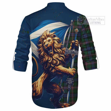 Allison Tartan Family Crest Ghillie Kilt Shirt with Scottish Majestic Lion