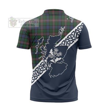 Allison Tartan Zipper Polo Shirt Featuring Thistle and Scotland Map