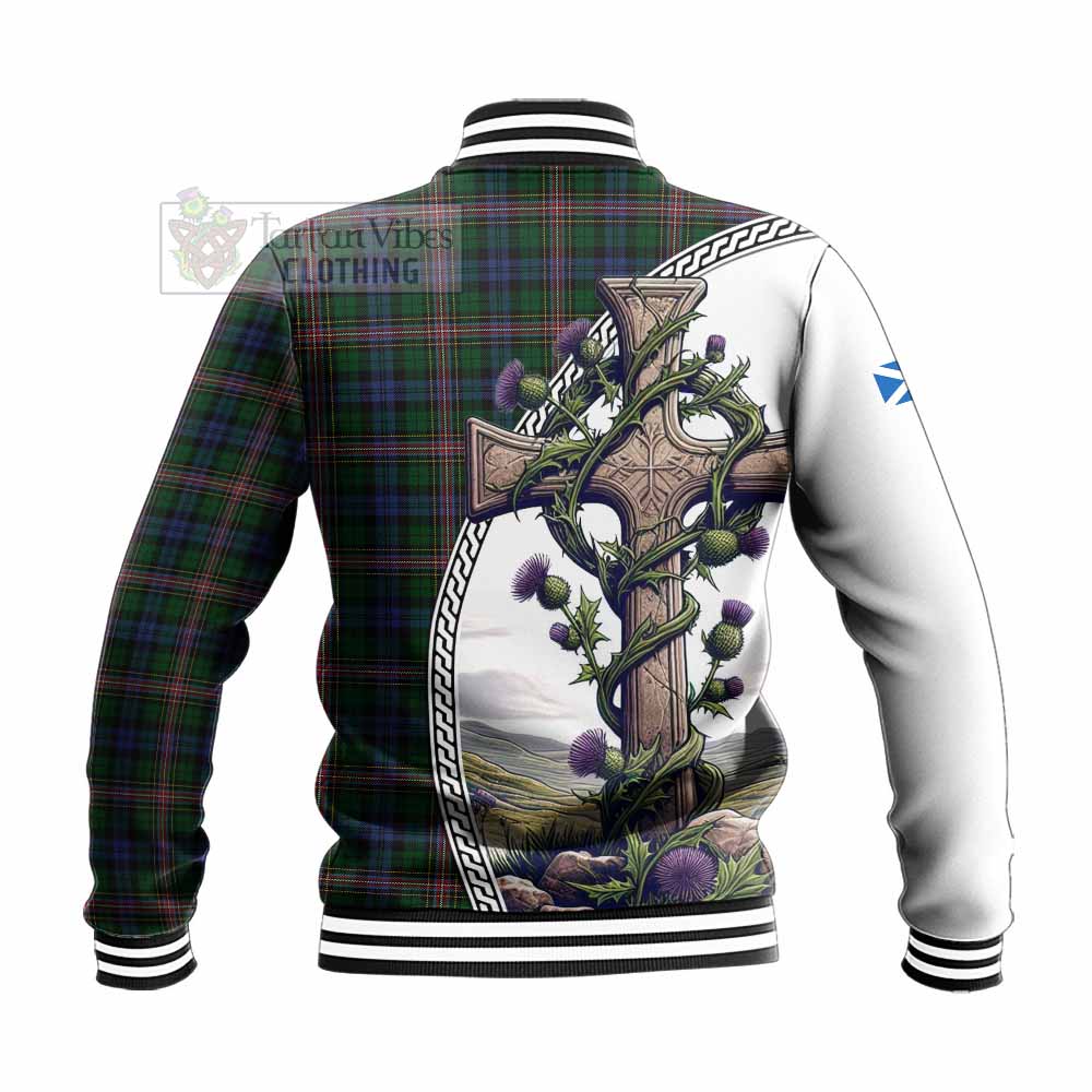 Tartan Vibes Clothing Allison Tartan Baseball Jacket with Family Crest and St. Andrew's Cross Accented by Thistle Vines