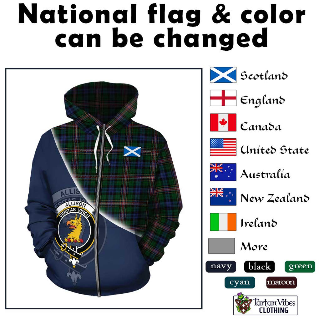 Allison Tartan Hoodie with Personalised National Flag and Family Crest Half Style - Tartanvibesclothing Shop