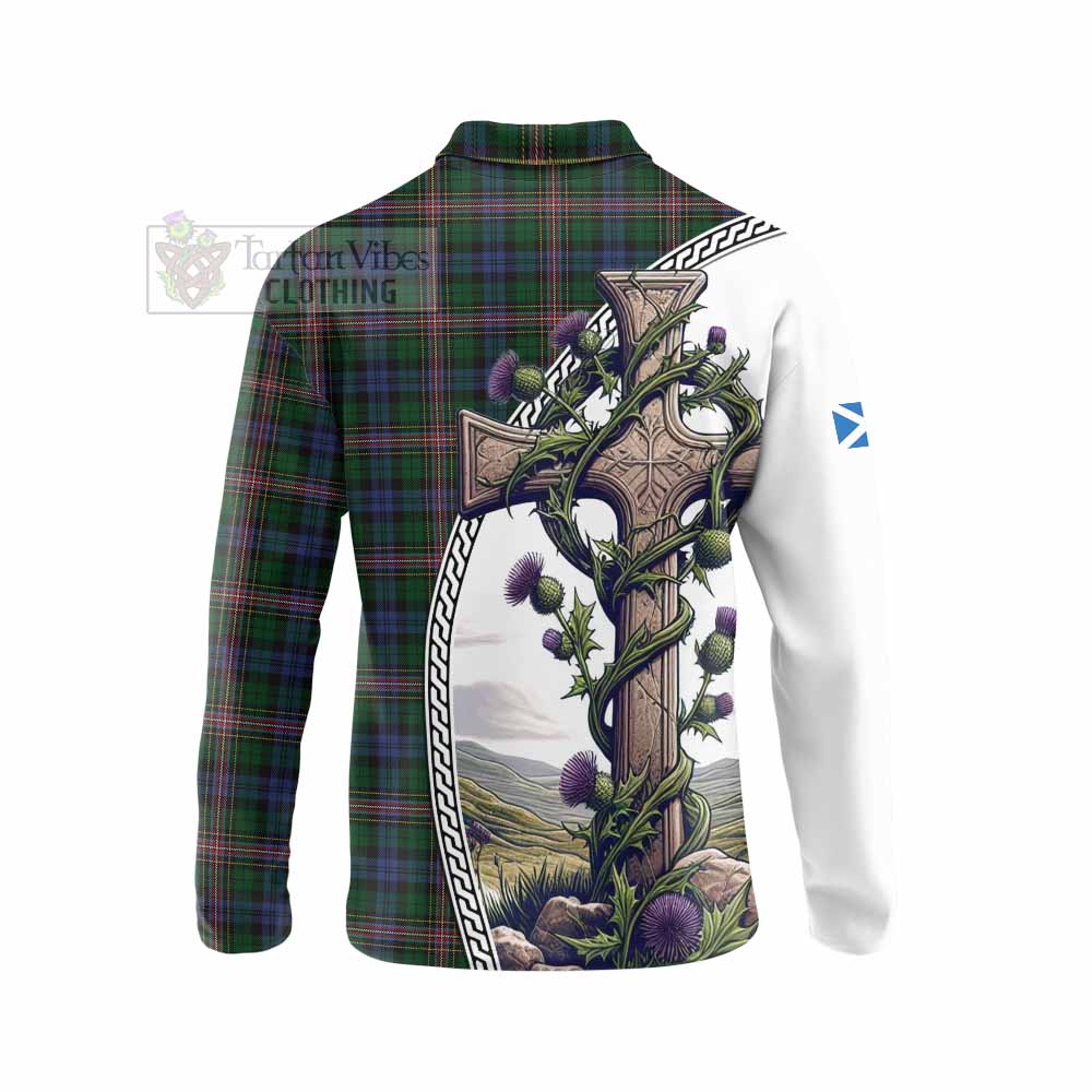 Tartan Vibes Clothing Allison Tartan Long Sleeve Polo Shirt with Family Crest and St. Andrew's Cross Accented by Thistle Vines