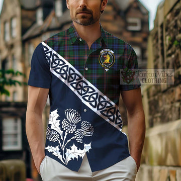 Allison Tartan Short Sleeve Button Shirt Featuring Thistle and Scotland Map