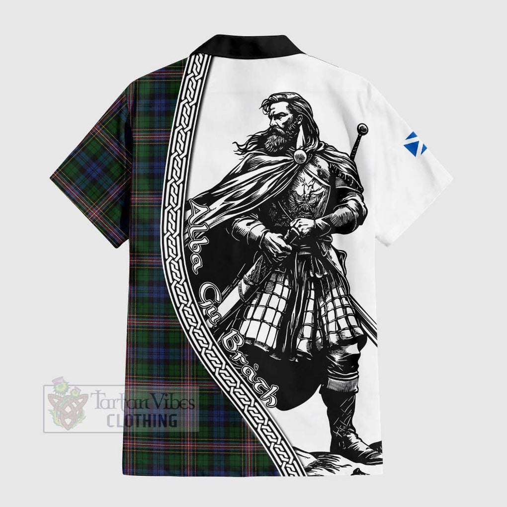 Tartan Vibes Clothing Allison Tartan Clan Crest Short Sleeve Button Shirt with Highlander Warrior Celtic Style