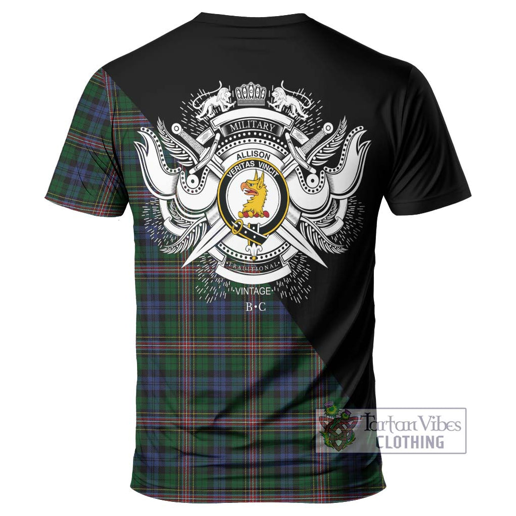 Allison Tartan T-Shirt with Family Crest and Military Logo Style - Tartanvibesclothing Shop