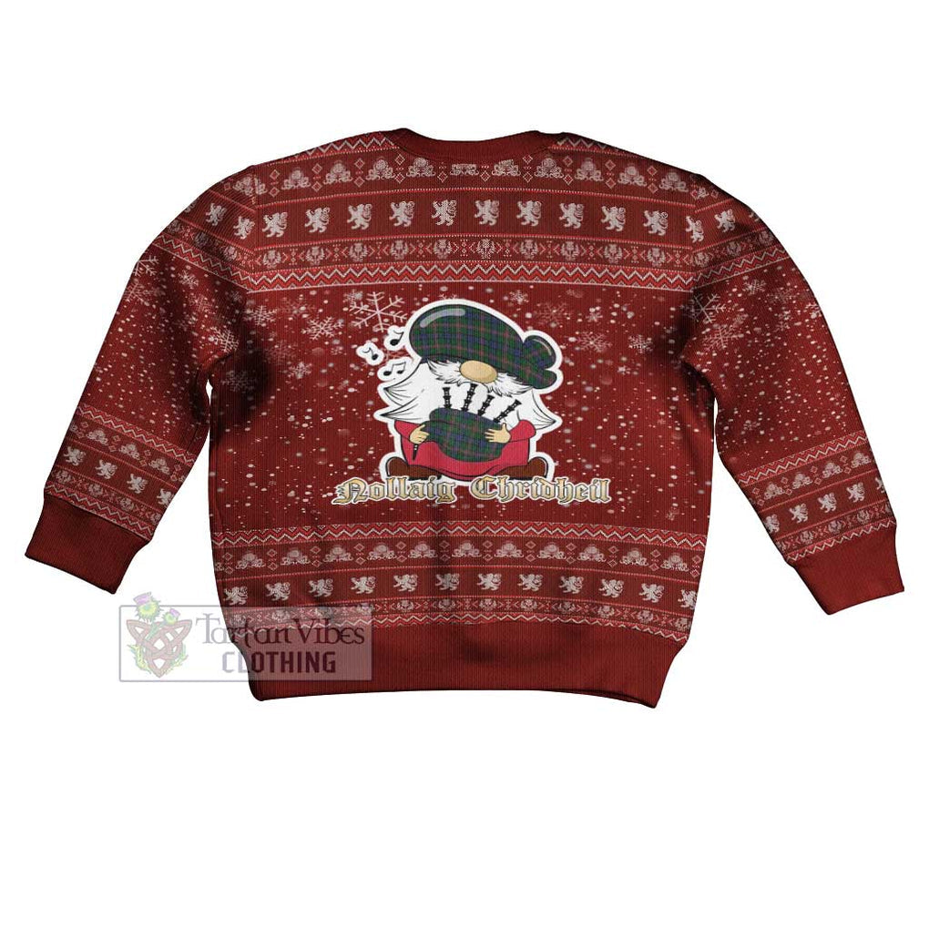 Tartan Vibes Clothing Allison Clan Christmas Kid Ugly Sweater with Gnome Playing Bagpipes