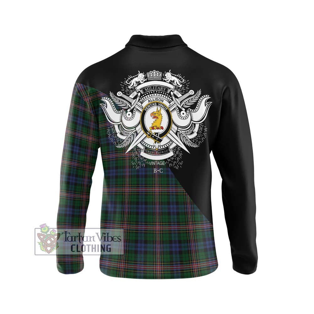 Allison Tartan Long Sleeve Polo Shirt with Family Crest and Military Logo Style - Tartanvibesclothing Shop