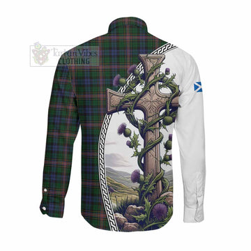 Allison Tartan Long Sleeve Button Shirt with Family Crest and St. Andrew's Cross Accented by Thistle Vines