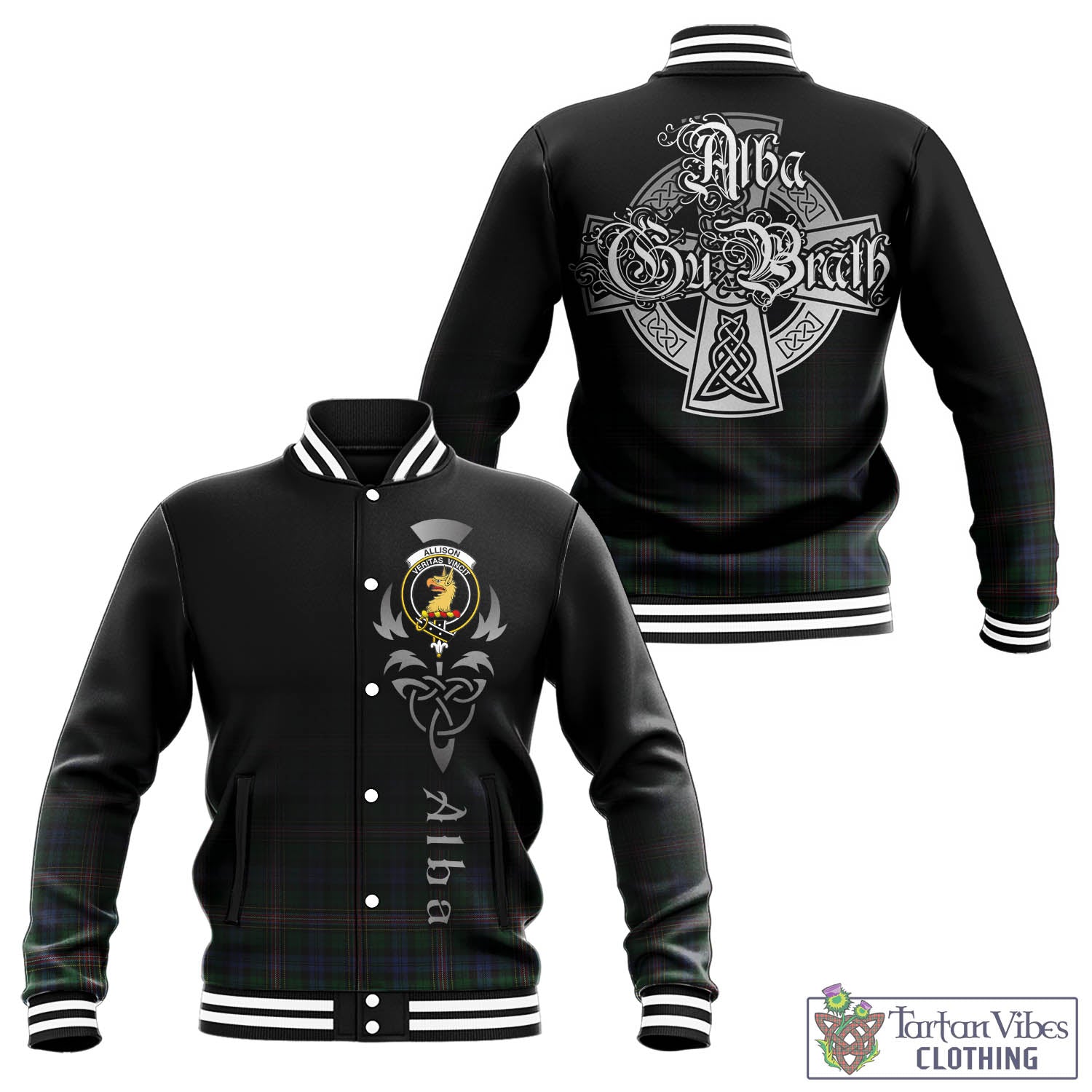 Tartan Vibes Clothing Allison Tartan Baseball Jacket Featuring Alba Gu Brath Family Crest Celtic Inspired