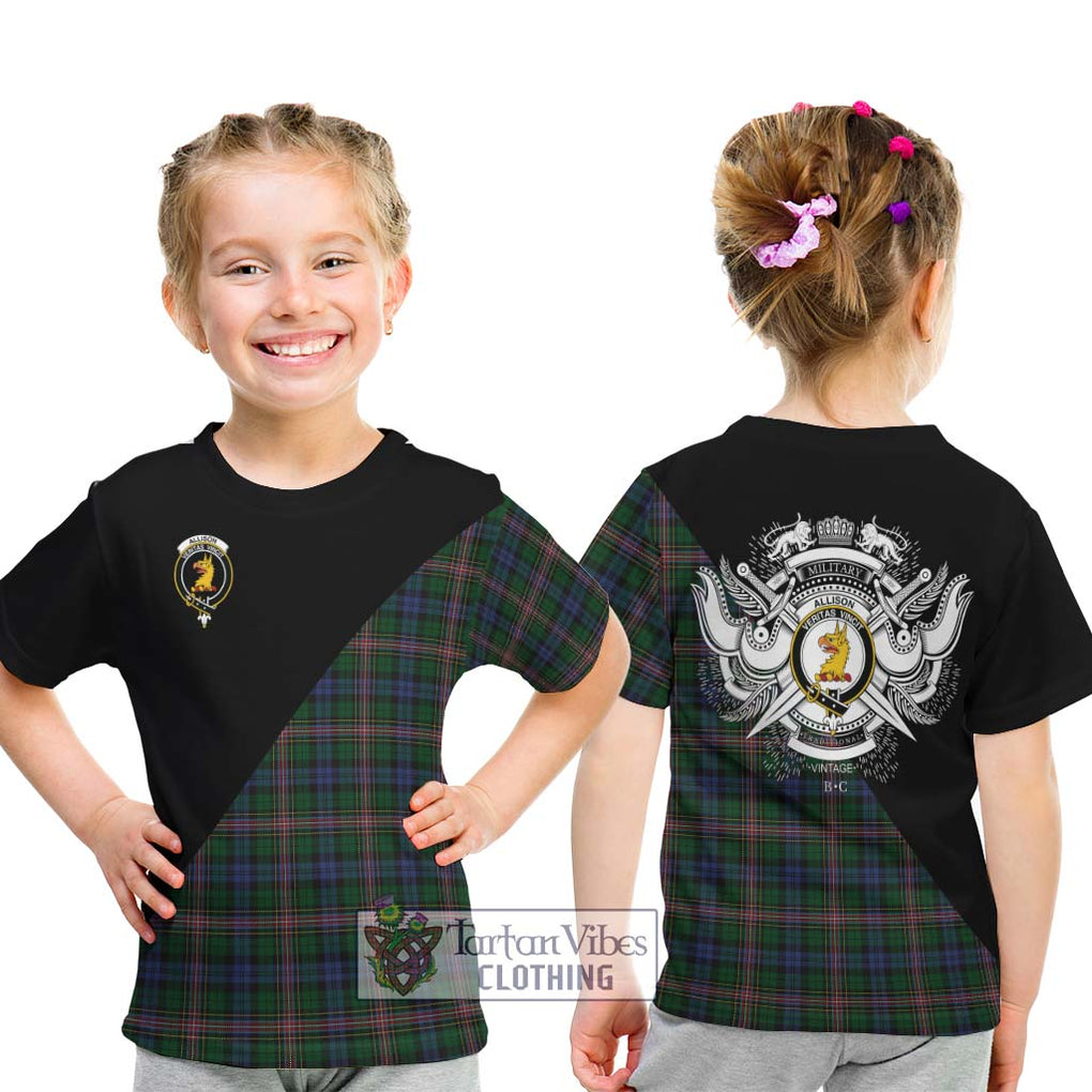 Allison Tartan Kid T-Shirt with Family Crest and Military Logo Style - Tartanvibesclothing Shop