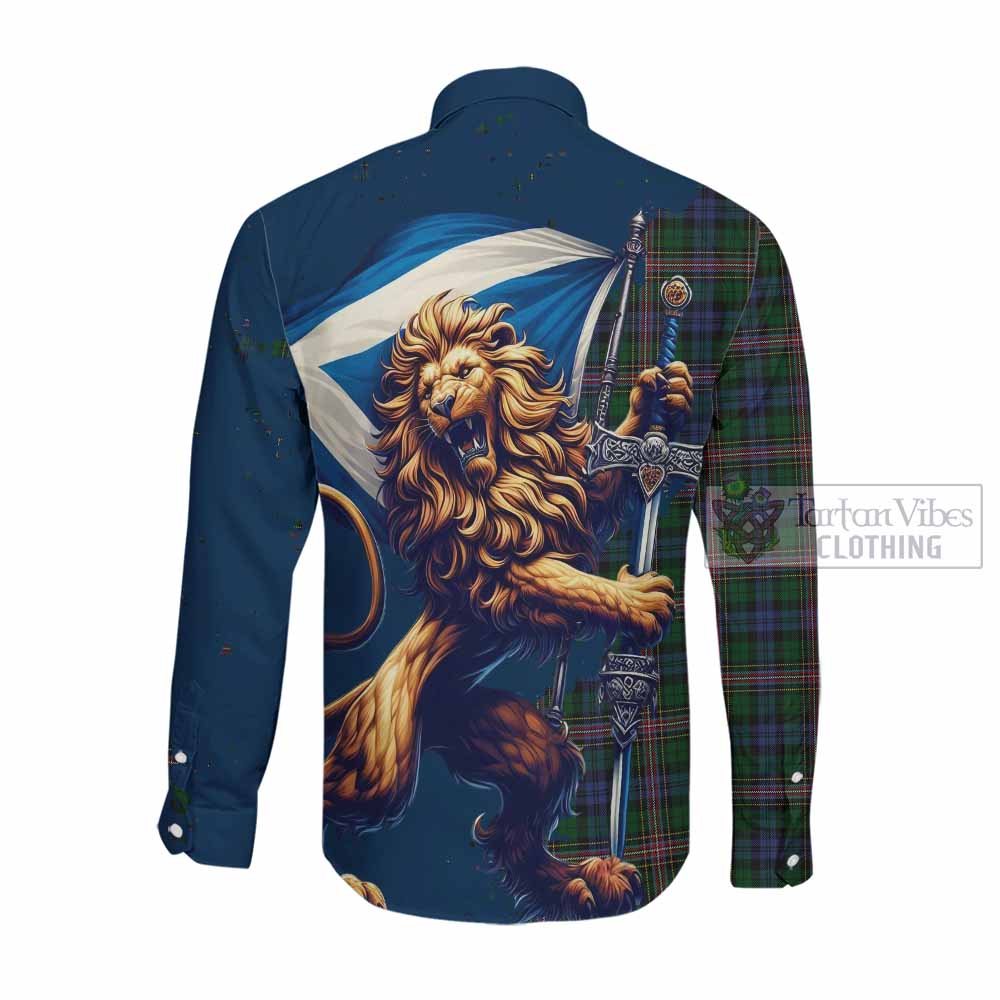 Tartan Vibes Clothing Allison Tartan Family Crest Long Sleeve Button Shirt with Scottish Majestic Lion