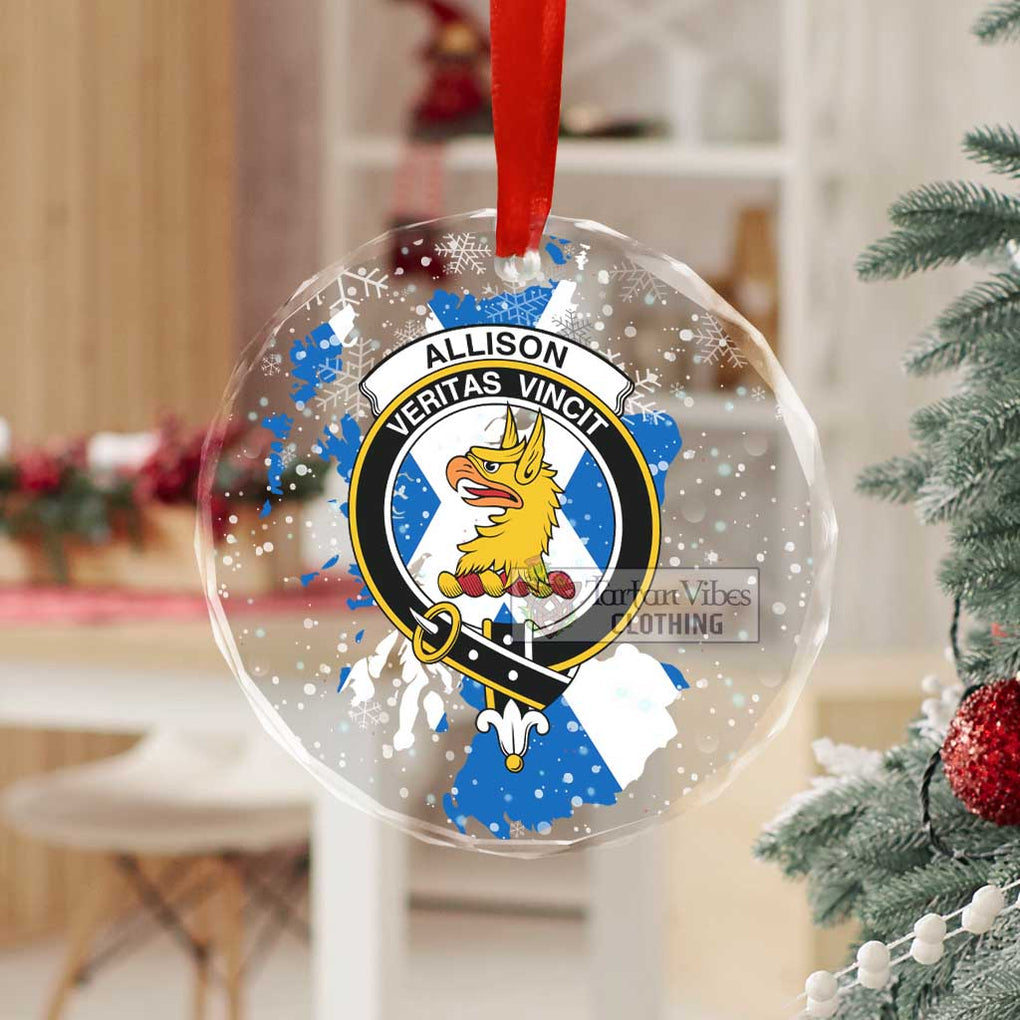 Tartan Vibes Clothing Allison Clan Crest Christmas Glass Ornament with Scotland Map