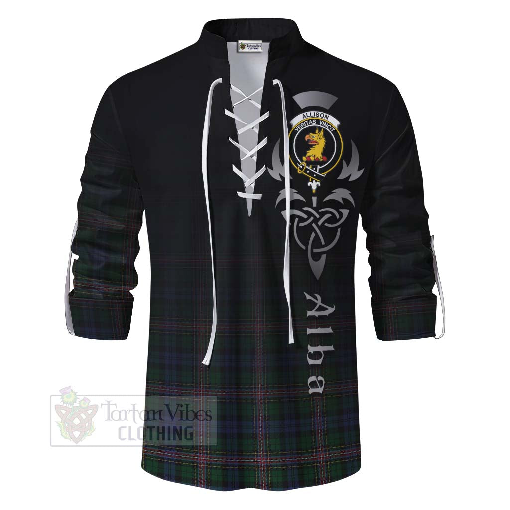 Tartan Vibes Clothing Allison Tartan Ghillie Kilt Shirt Featuring Alba Gu Brath Family Crest Celtic Inspired