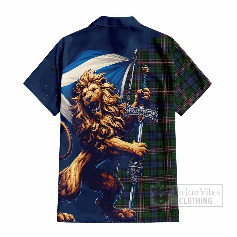 Tartan Vibes Clothing Allison Tartan Family Crest Short Sleeve Button Shirt with Scottish Majestic Lion