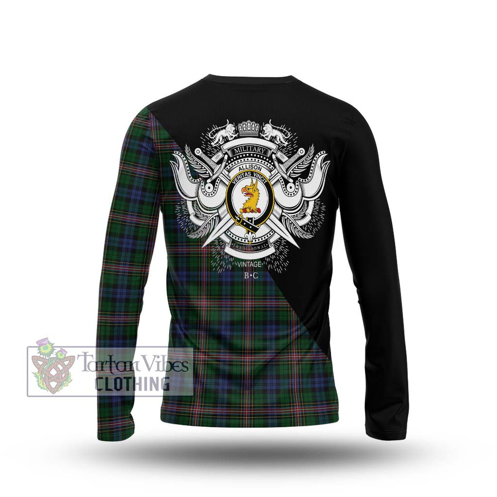 Allison Tartan Long Sleeve T-Shirt with Family Crest and Military Logo Style - Tartanvibesclothing Shop