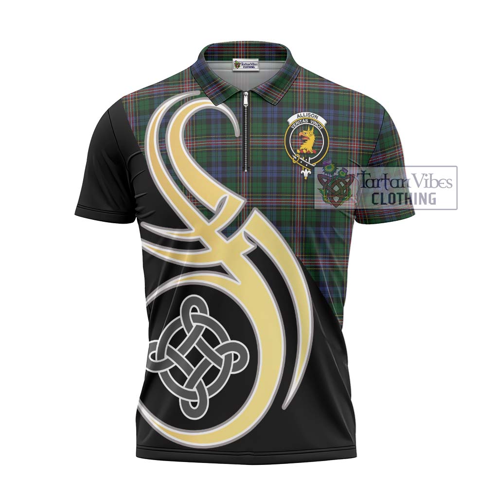 Tartan Vibes Clothing Allison Tartan Zipper Polo Shirt with Family Crest and Celtic Symbol Style