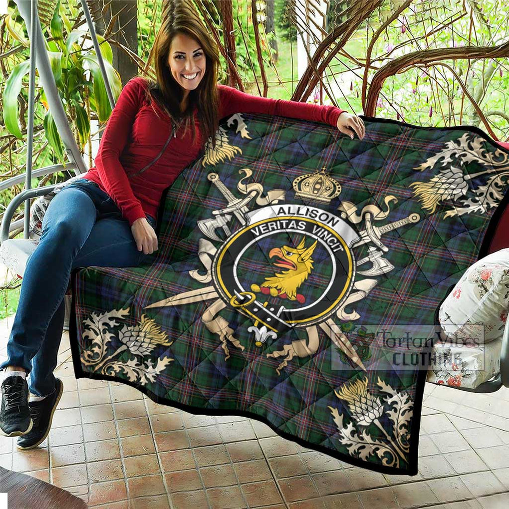 Tartan Vibes Clothing Allison Tartan Quilt with Family Crest and Scottish Golden Courage Shield