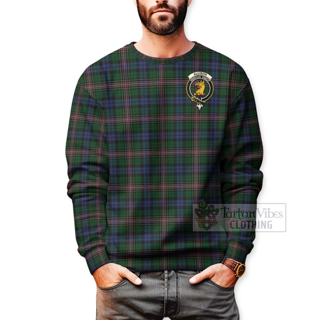 Tartan Vibes Clothing Allison Tartan Sweatshirt with Family Crest and Bearded Skull Holding Bottles of Whiskey