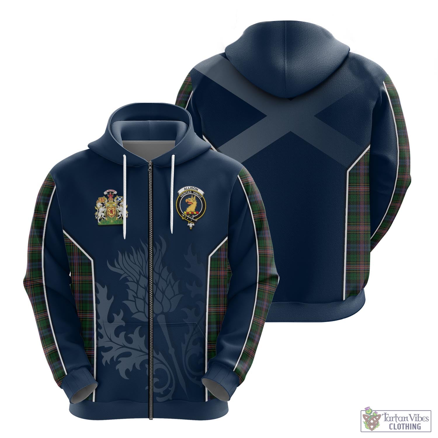 Tartan Vibes Clothing Allison Tartan Hoodie with Family Crest and Scottish Thistle Vibes Sport Style