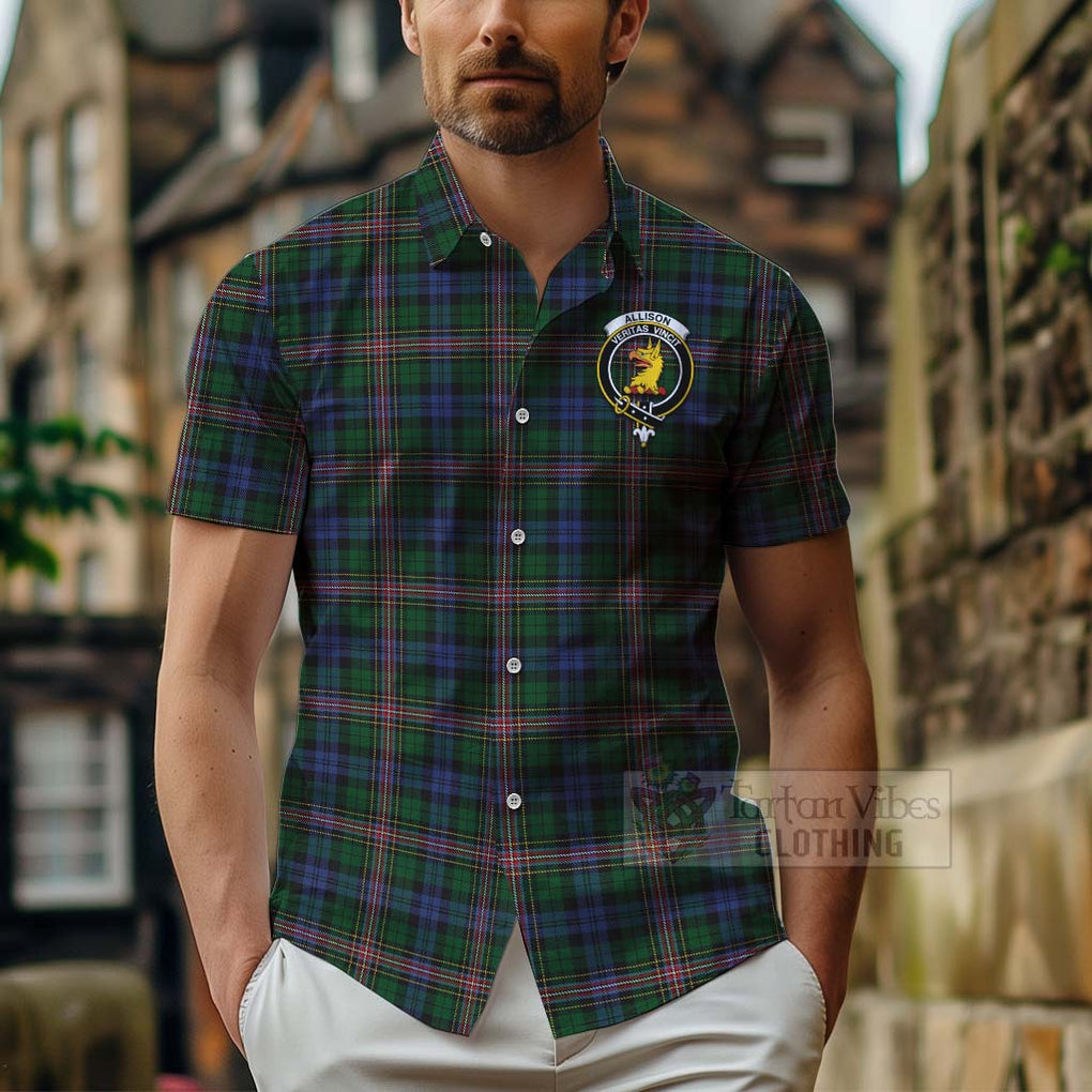 Tartan Vibes Clothing Allison Tartan Short Sleeve Button Shirt with Family Crest Celtic Skull Style