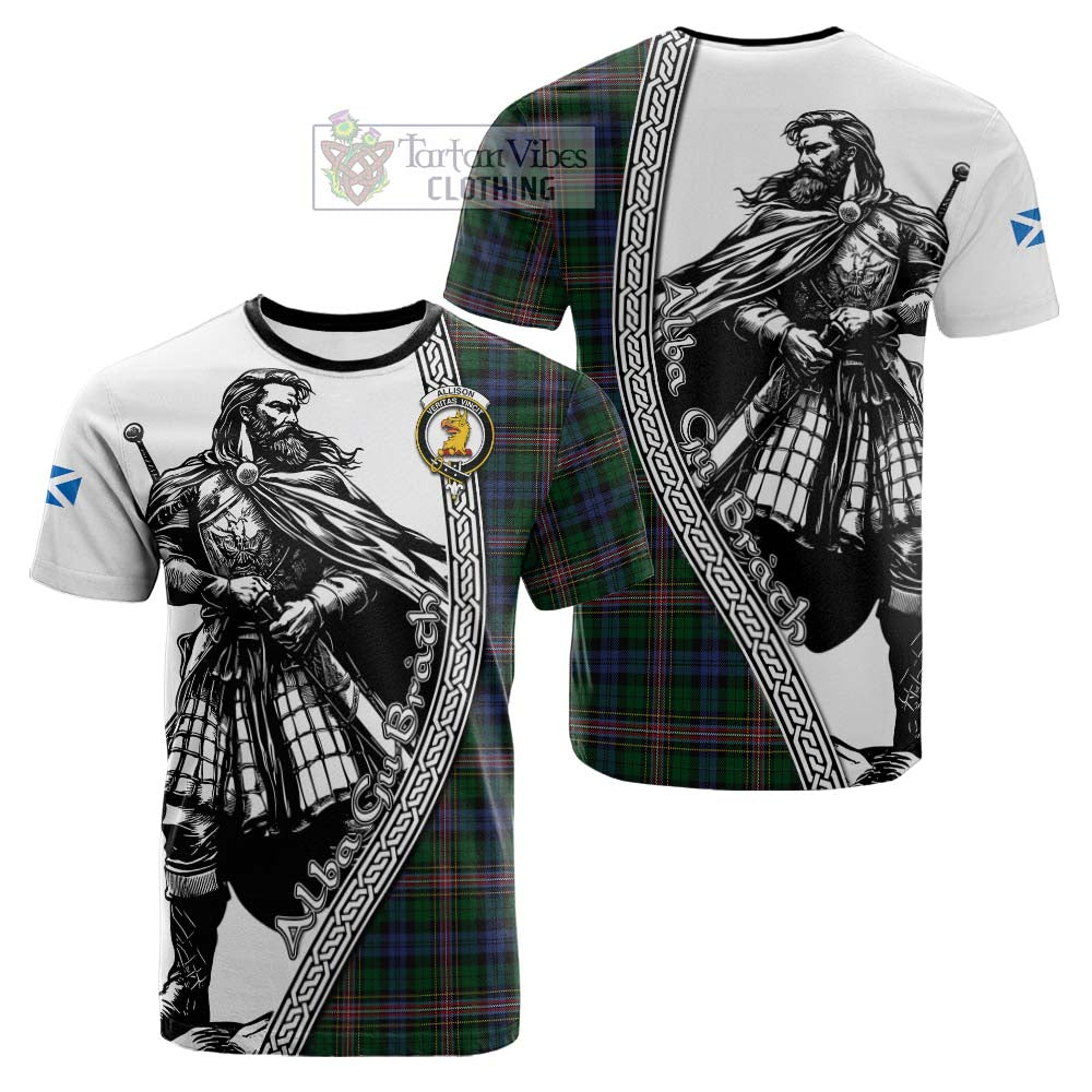 Allison Tartan Clan Crest Cotton T-shirt with Highlander Warrior Celtic Style