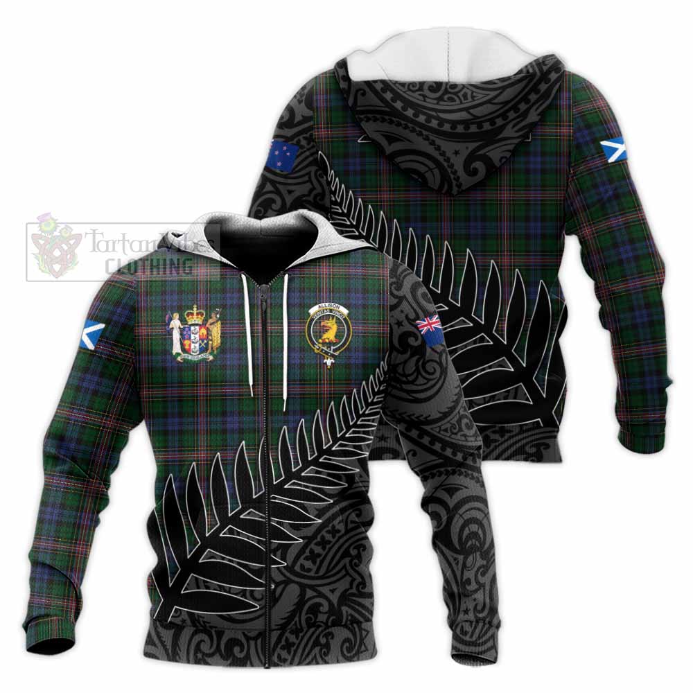 Tartan Vibes Clothing Allison Crest Tartan Knitted Hoodie with New Zealand Silver Fern Half Style