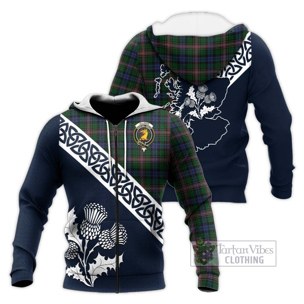 Tartan Vibes Clothing Allison Tartan Knitted Hoodie Featuring Thistle and Scotland Map