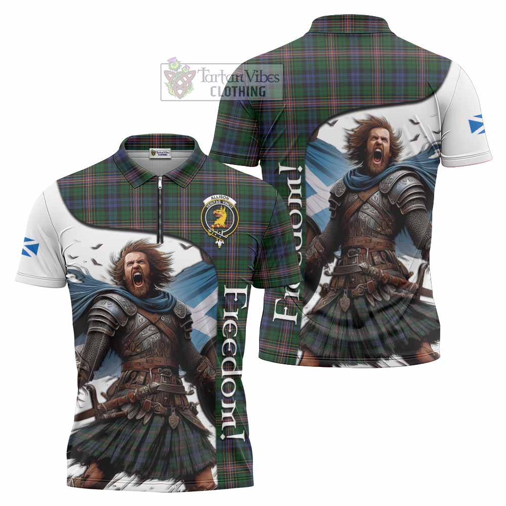 Tartan Vibes Clothing Allison Crest Tartan Zipper Polo Shirt Inspired by the Freedom of Scottish Warrior