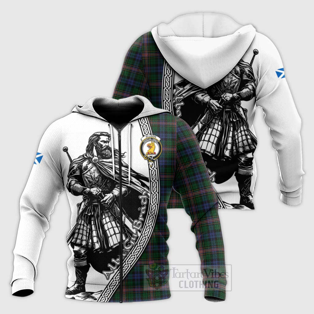 Tartan Vibes Clothing Allison Tartan Clan Crest Knitted Hoodie with Highlander Warrior Celtic Style