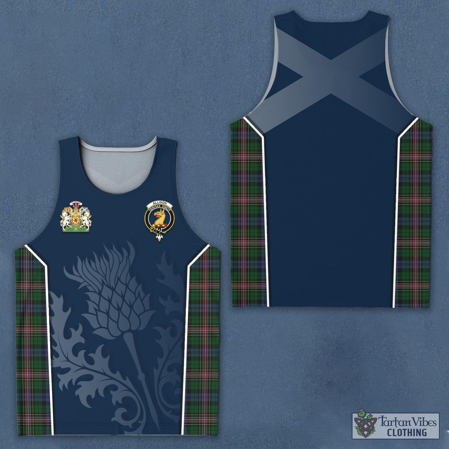 Tartan Vibes Clothing Allison Tartan Men's Tanks Top with Family Crest and Scottish Thistle Vibes Sport Style