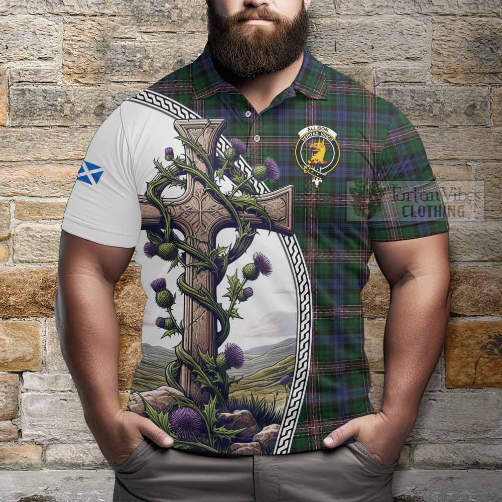 Tartan Vibes Clothing Allison Tartan Polo Shirt with Family Crest and St. Andrew's Cross Accented by Thistle Vines