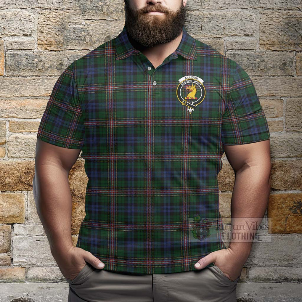 Tartan Vibes Clothing Allison Tartan Polo Shirt with Family Crest and Bearded Skull Holding Bottles of Whiskey