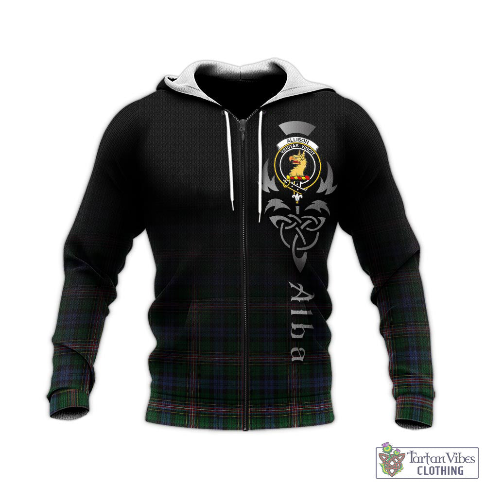 Tartan Vibes Clothing Allison Tartan Knitted Hoodie Featuring Alba Gu Brath Family Crest Celtic Inspired