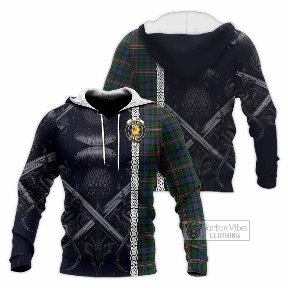 Allison Tartan Knitted Hoodie with Family Crest Cross Sword Thistle Celtic Vibes - Tartan Vibes Clothing