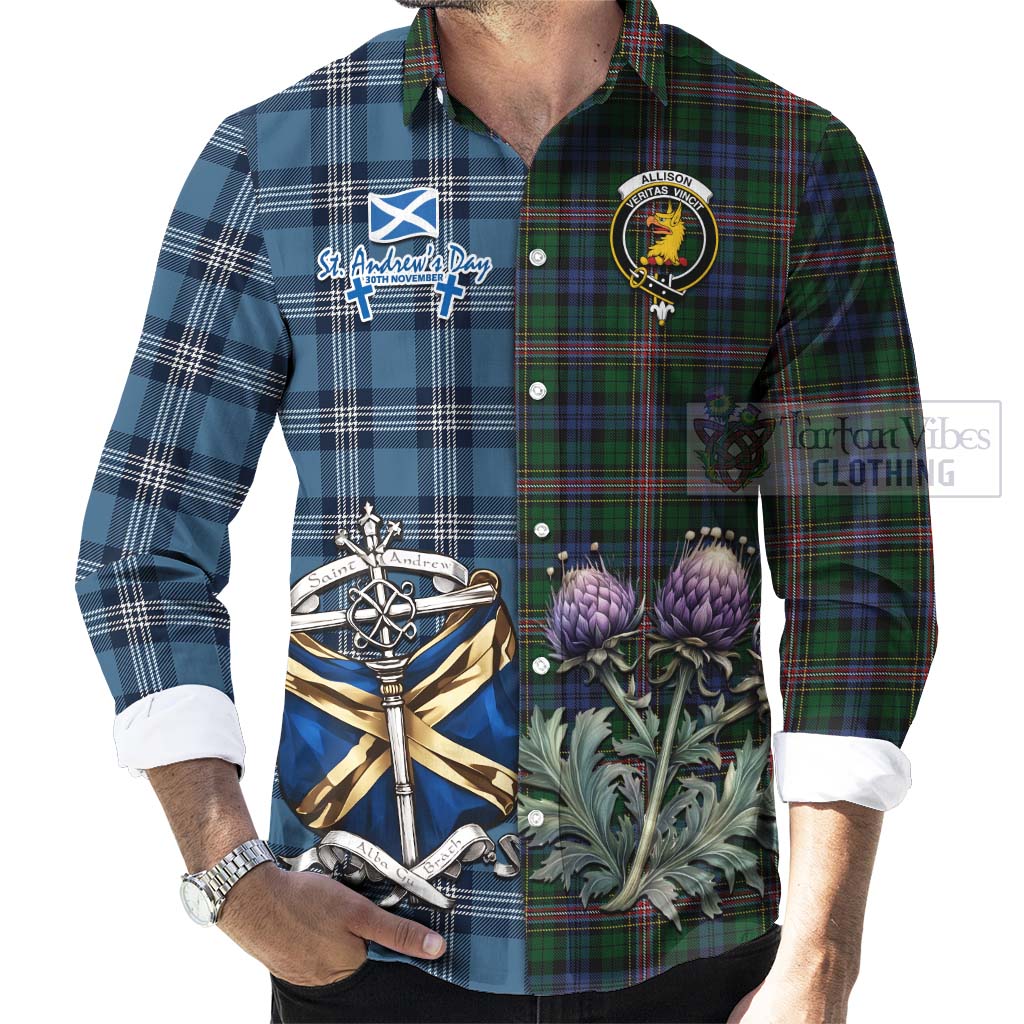 Tartan Vibes Clothing Allison Tartan Long Sleeve Button Shirt Happy St. Andrew's Day Half Tartan Style