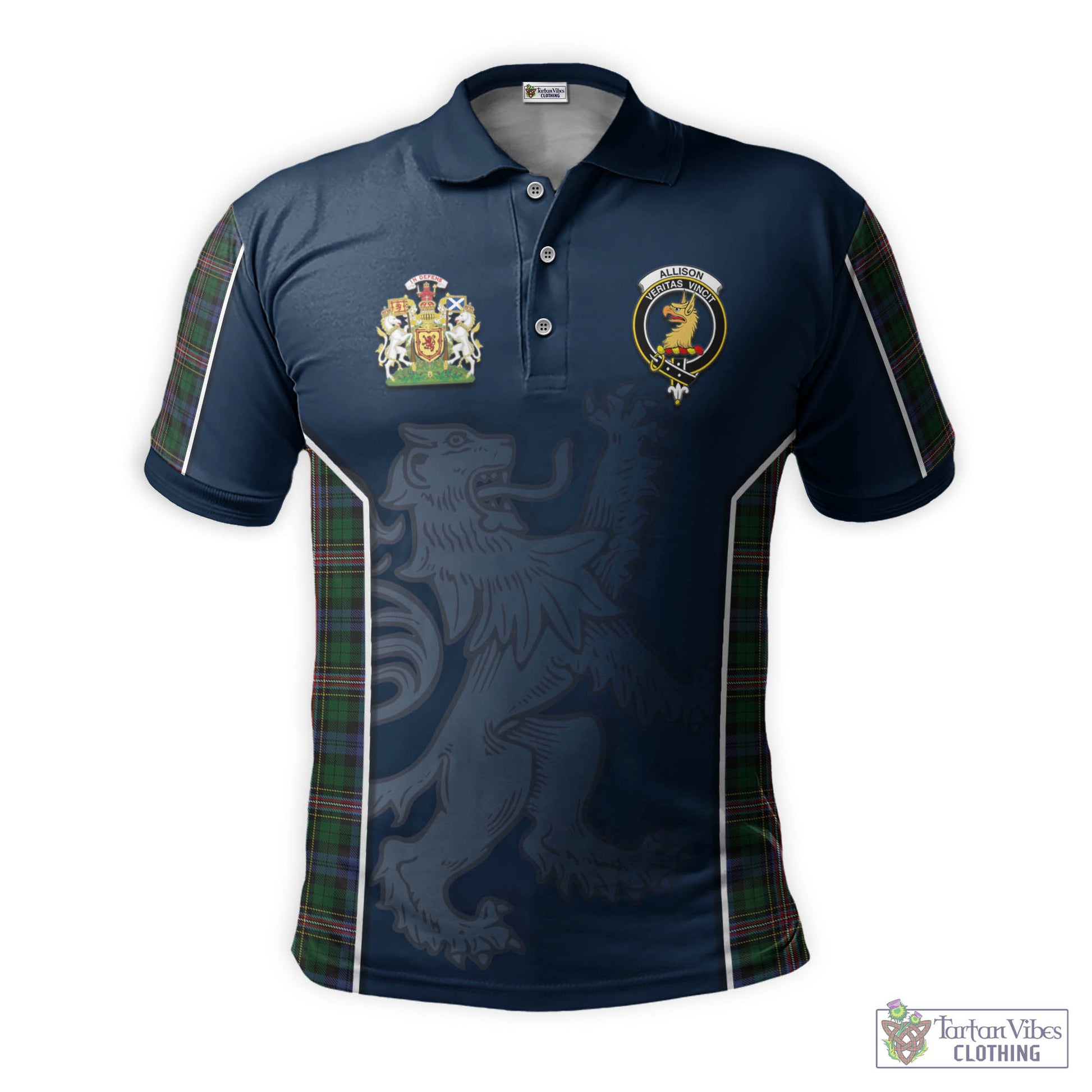 Tartan Vibes Clothing Allison Tartan Men's Polo Shirt with Family Crest and Lion Rampant Vibes Sport Style