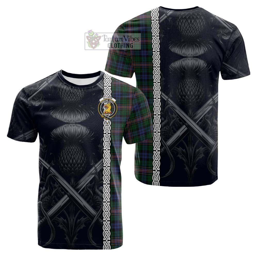 Tartan Vibes Clothing Allison Tartan Cotton T-shirt with Family Crest Cross Sword Thistle Celtic Vibes