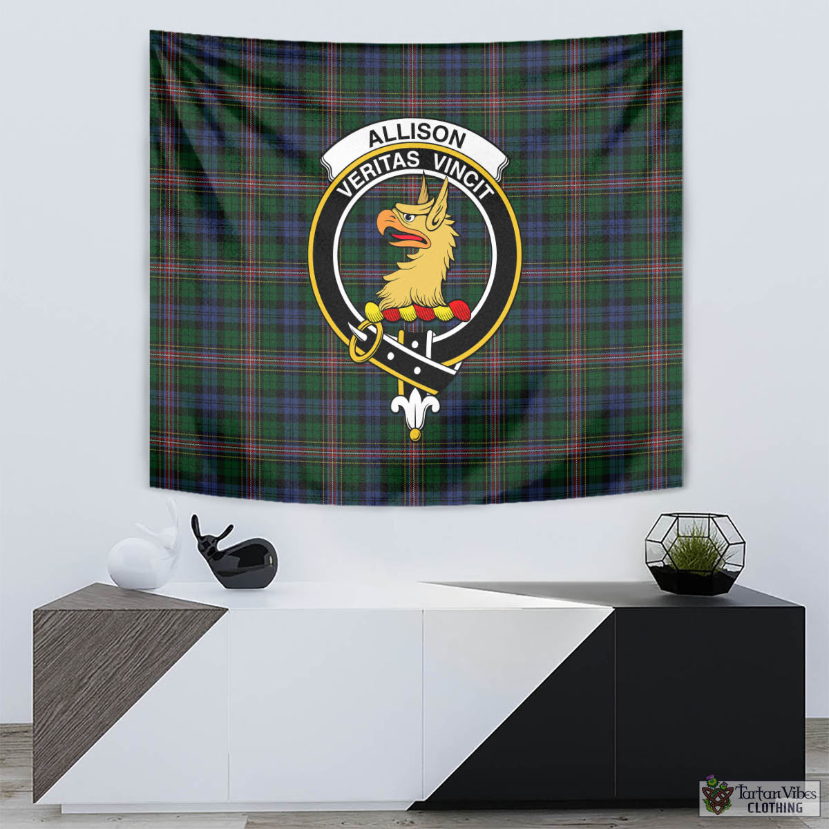 Tartan Vibes Clothing Allison Tartan Tapestry Wall Hanging and Home Decor for Room with Family Crest