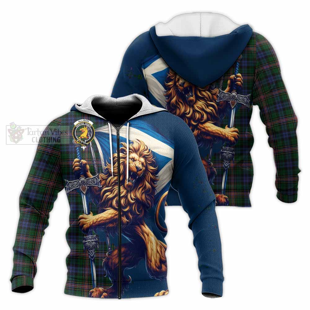 Tartan Vibes Clothing Allison Tartan Family Crest Knitted Hoodie with Scottish Majestic Lion