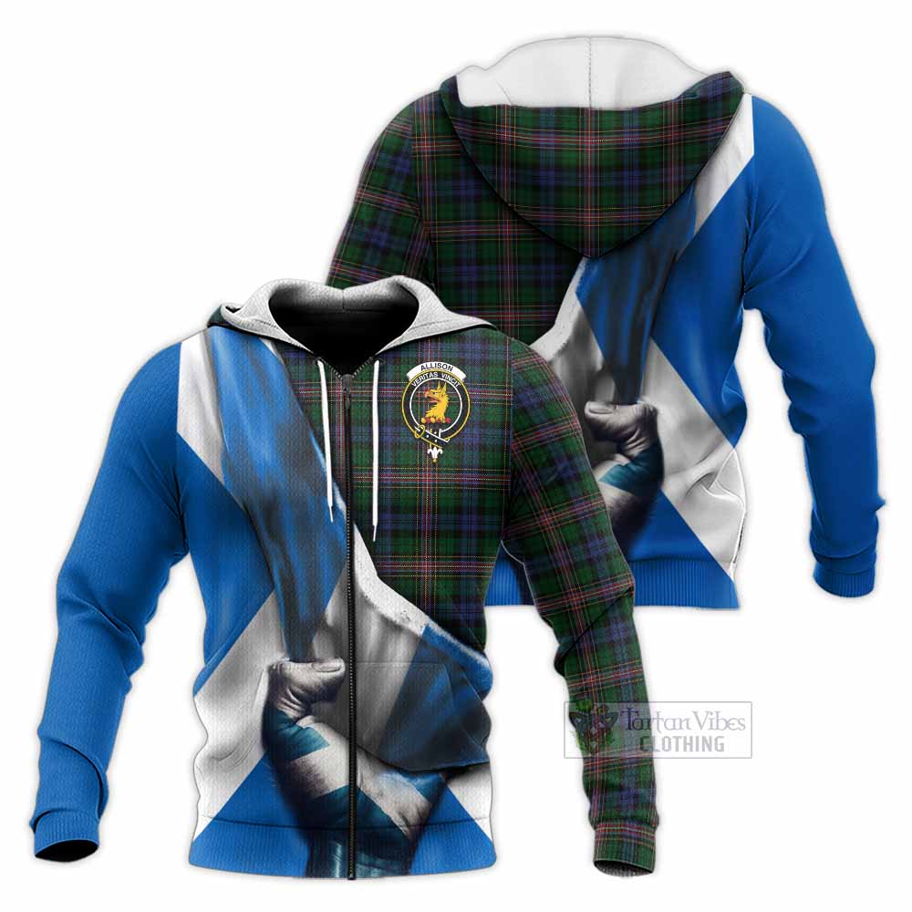 Tartan Vibes Clothing Allison Tartan Knitted Hoodie with Family Crest Scotland Patriotic Style