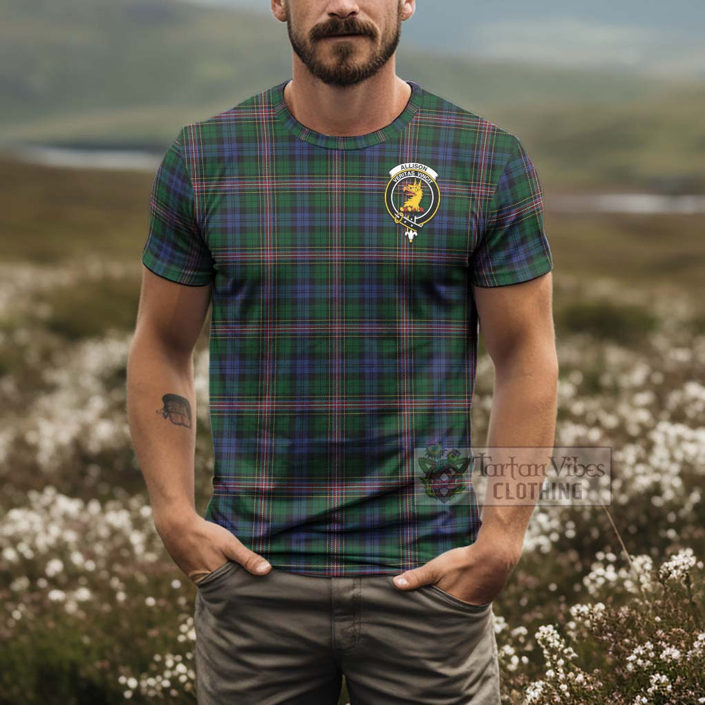 Tartan Vibes Clothing Allison Tartan T-Shirt with Family Crest and Bearded Skull Holding Bottles of Whiskey