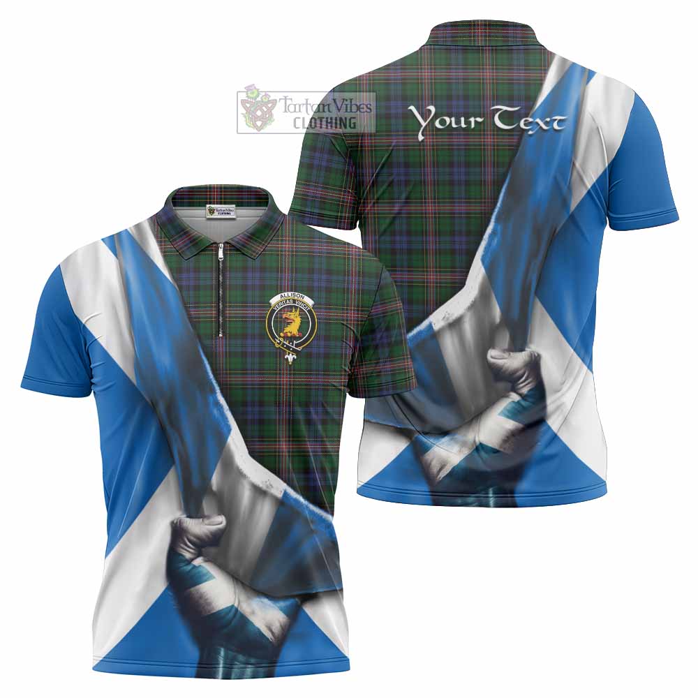 Tartan Vibes Clothing Allison Tartan Zipper Polo Shirt with Family Crest Scotland Patriotic Style