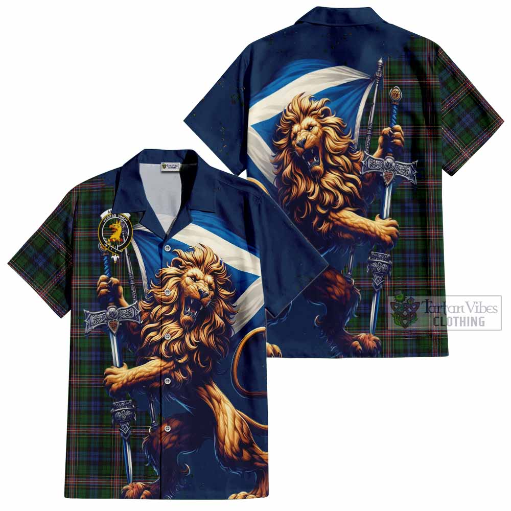 Tartan Vibes Clothing Allison Tartan Family Crest Short Sleeve Button Shirt with Scottish Majestic Lion