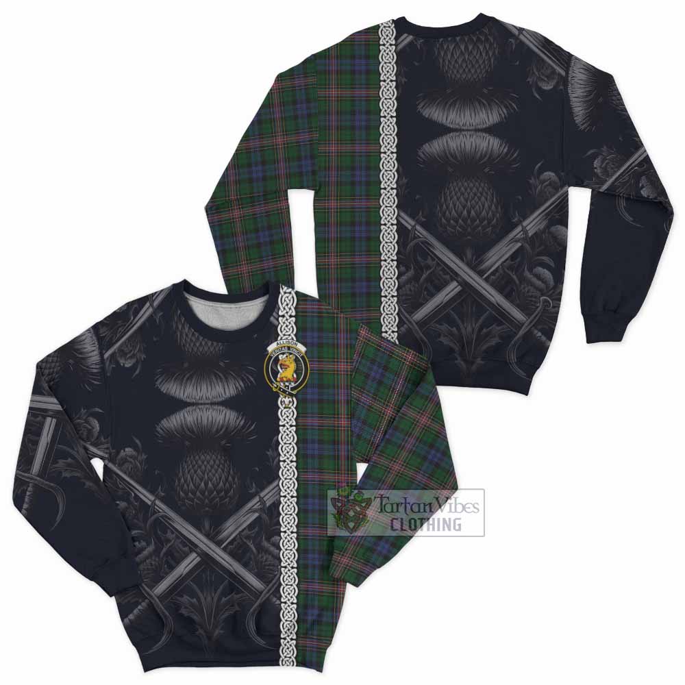 Tartan Vibes Clothing Allison Tartan Sweatshirt with Family Crest Cross Sword Thistle Celtic Vibes