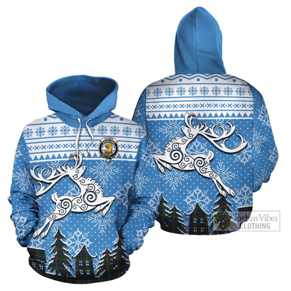 Tartan Vibes Clothing Allison Clan Christmas Cotton Hoodie Celtic Reindeer Style