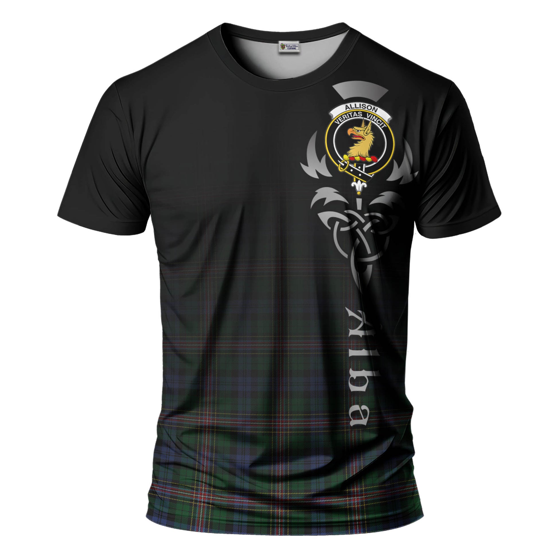 Tartan Vibes Clothing Allison Tartan T-Shirt Featuring Alba Gu Brath Family Crest Celtic Inspired