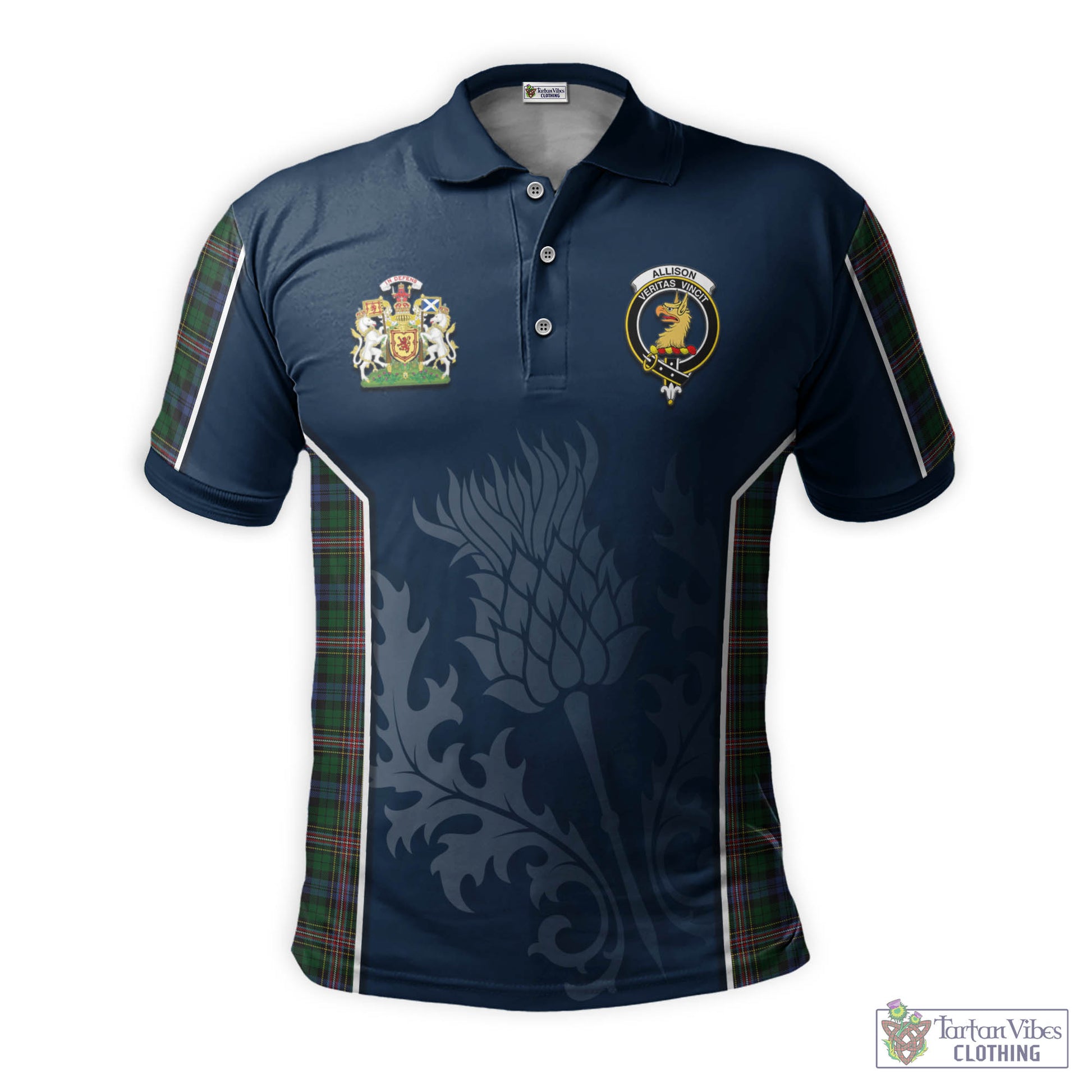 Tartan Vibes Clothing Allison Tartan Men's Polo Shirt with Family Crest and Scottish Thistle Vibes Sport Style