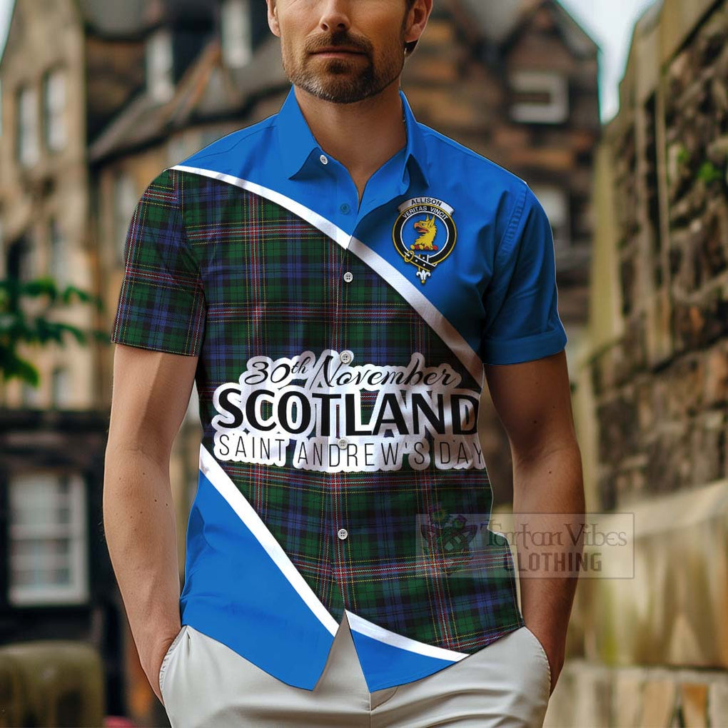 Tartan Vibes Clothing Allison Family Crest Tartan Short Sleeve Button Shirt Celebrate Saint Andrew's Day in Style