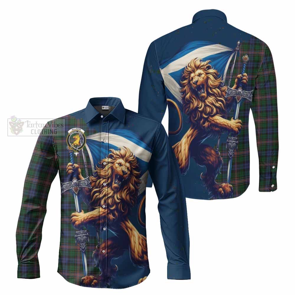 Tartan Vibes Clothing Allison Tartan Family Crest Long Sleeve Button Shirt with Scottish Majestic Lion