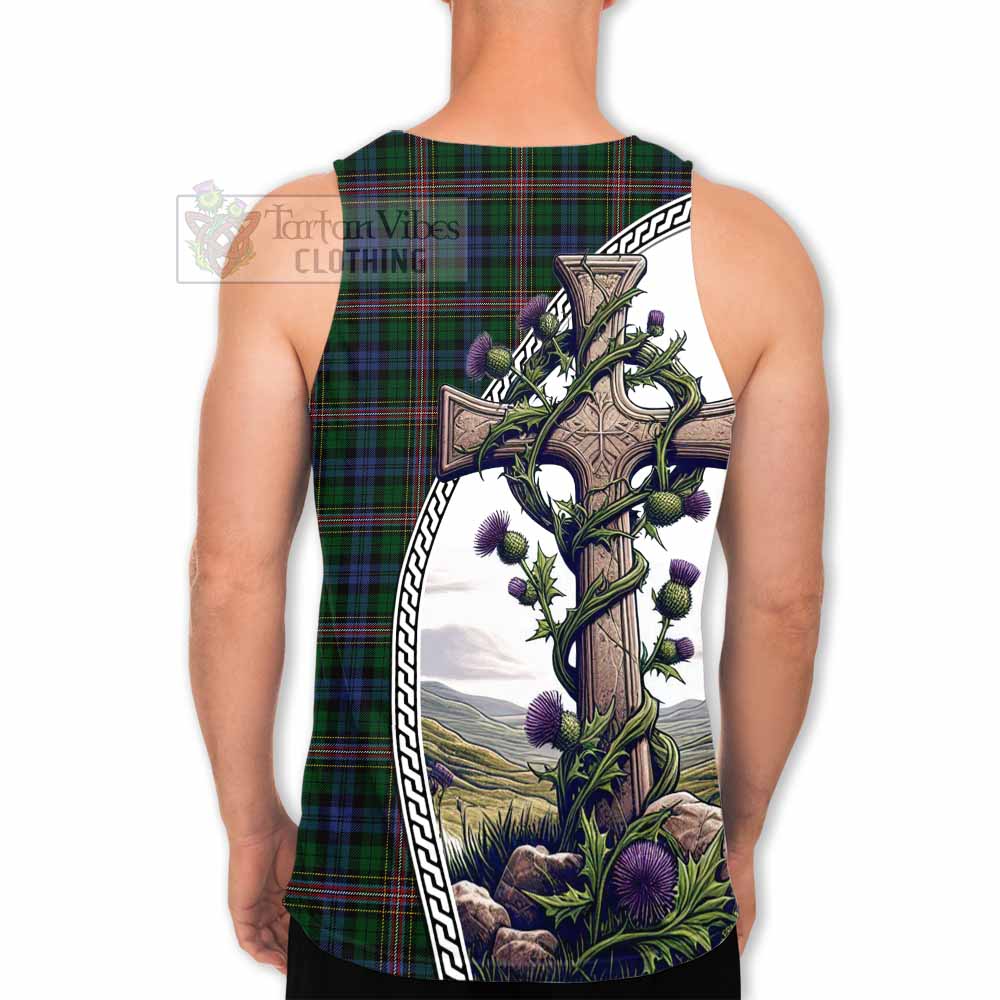 Tartan Vibes Clothing Allison Tartan Men's Tank Top with Family Crest and St. Andrew's Cross Accented by Thistle Vines