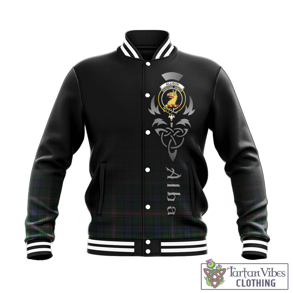 Tartan Vibes Clothing Allison Tartan Baseball Jacket Featuring Alba Gu Brath Family Crest Celtic Inspired